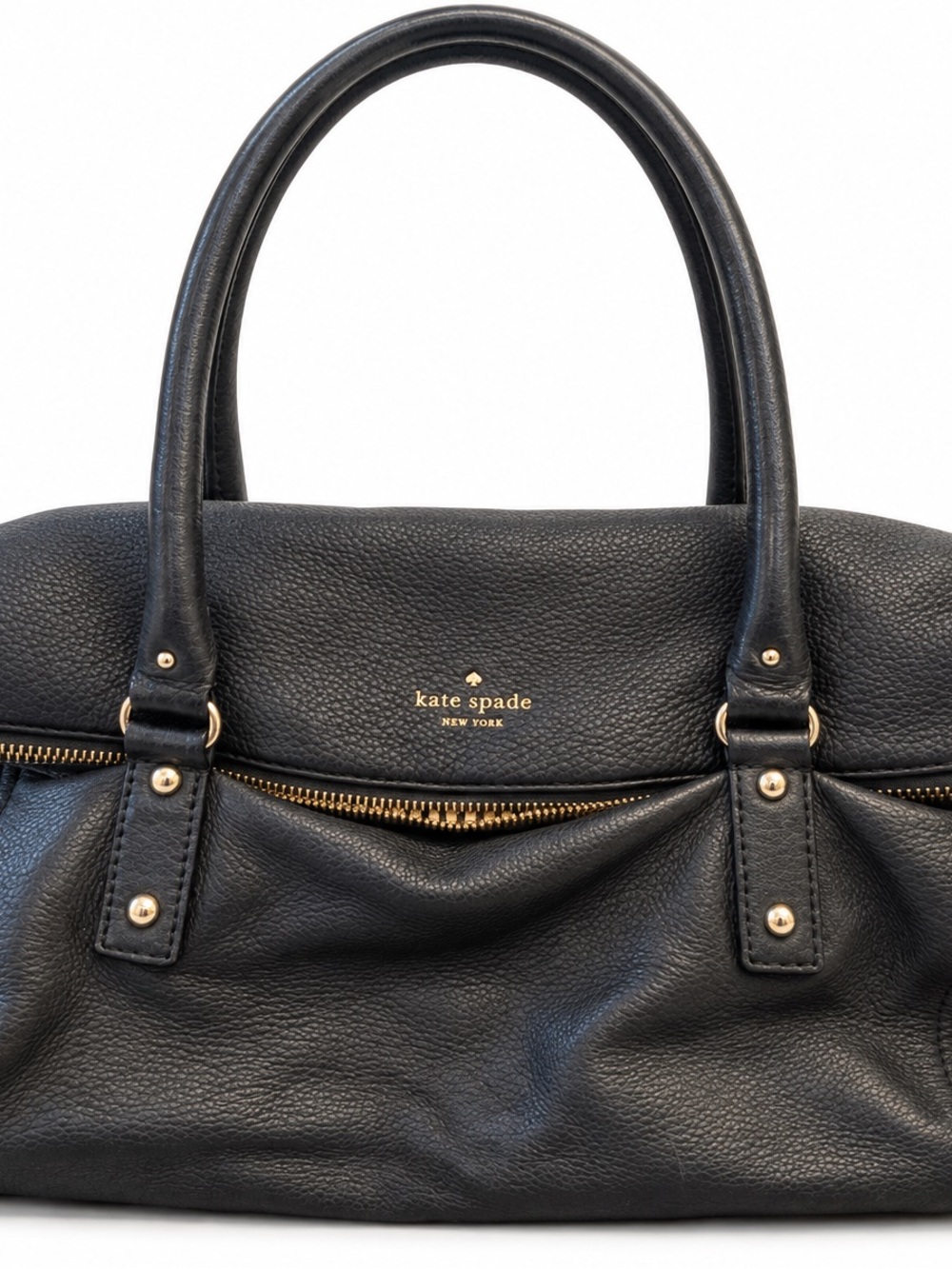 kate spade Black Pebbled Leather Satchel with Gold Hardware
